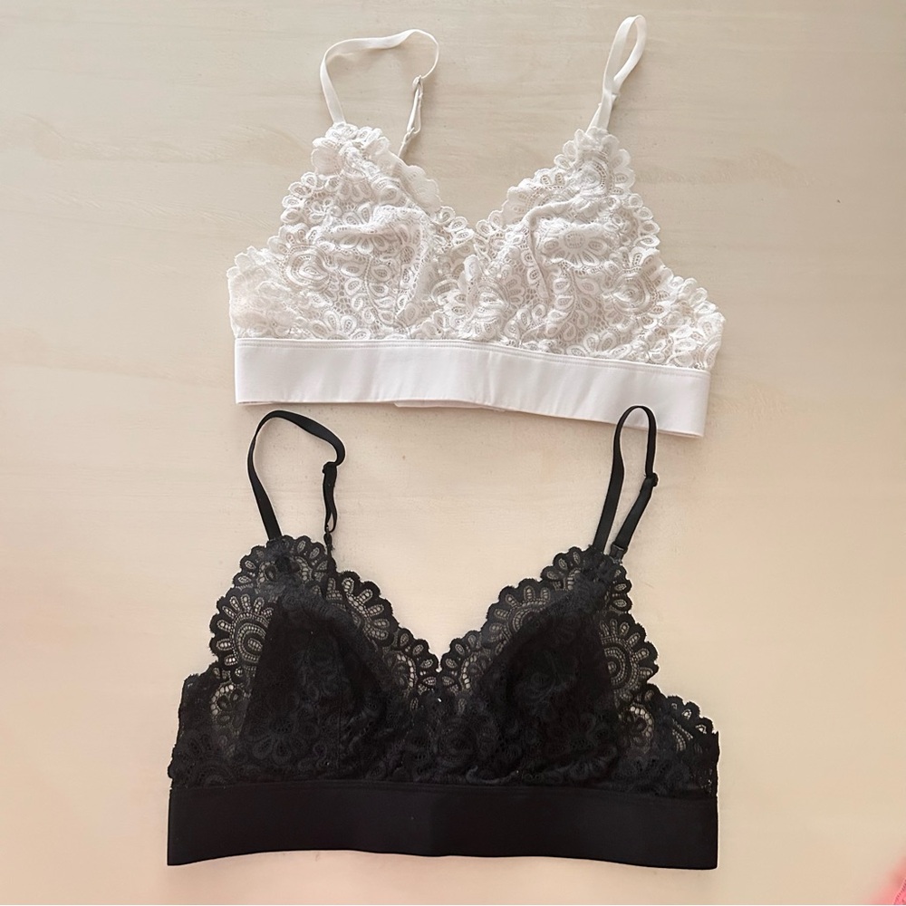H&M Lace Bralette Set in Black and White